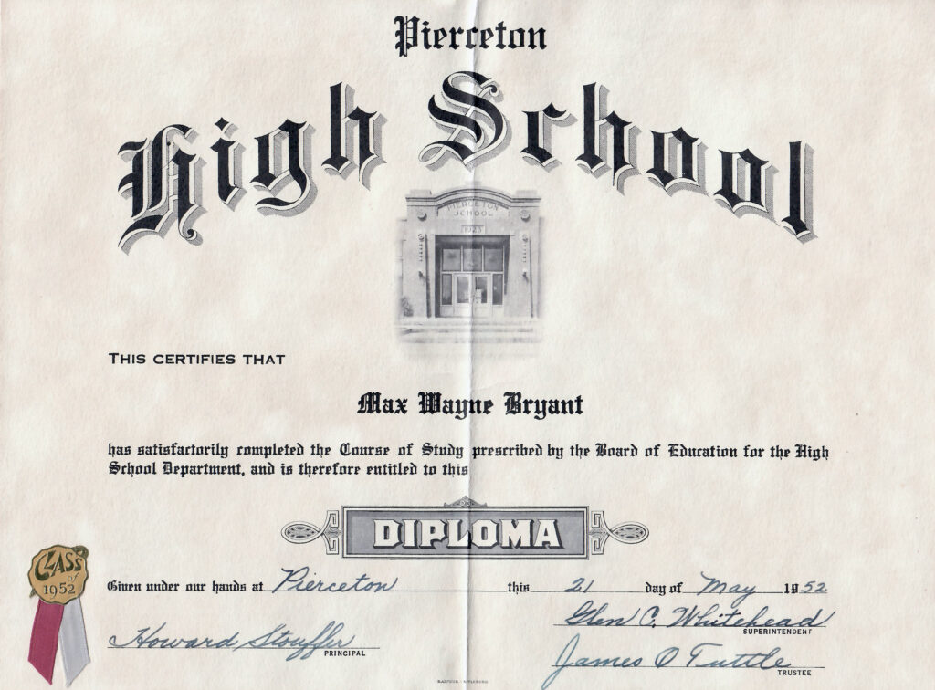 1952 PHS diploma-Max Wayne Bryant 1952 PHS diploma-Max Wayne Bryant